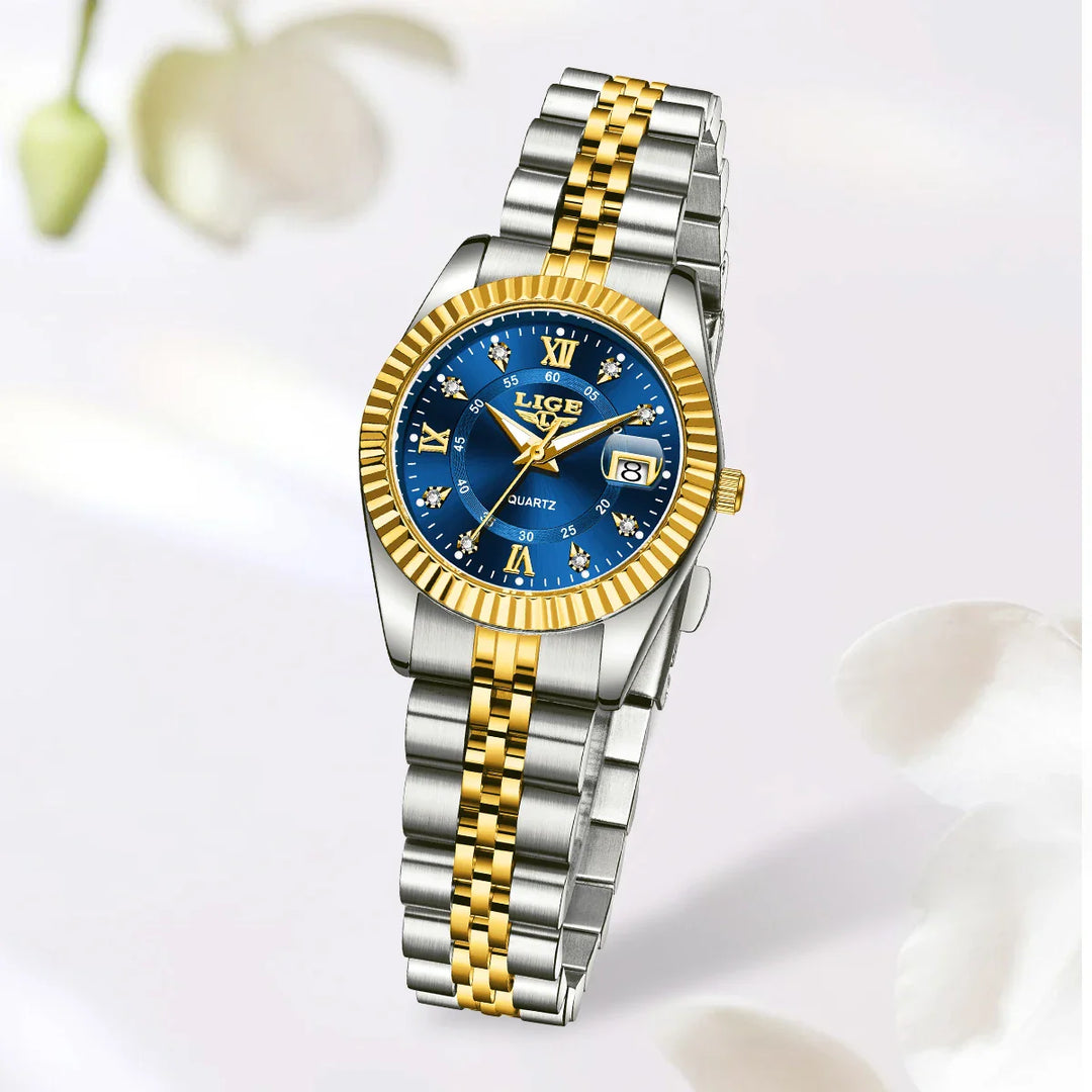 Women's Two Tone Stainless Steel Date Watch Elegant Quartz
