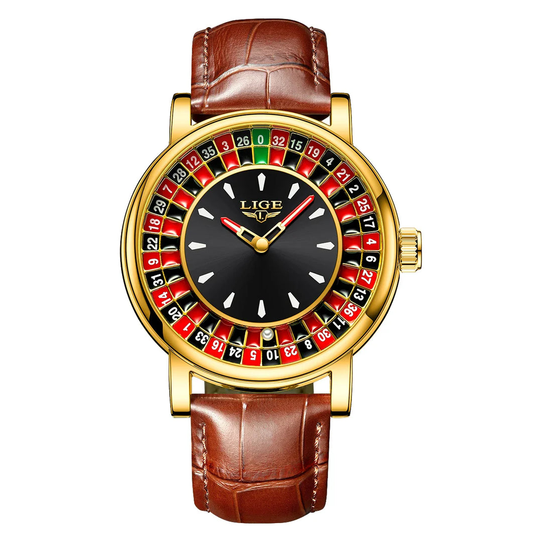 Women's Roulette Dial Brown Leather Watch Waterproof