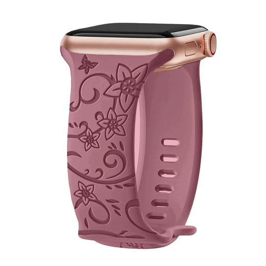 Apple Watch Silicone Strap - Floral Engraved, Soft and Waterproof