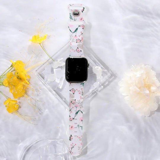 Apple Watch Silicone Strap - Floral Design - Soft and Comfortable