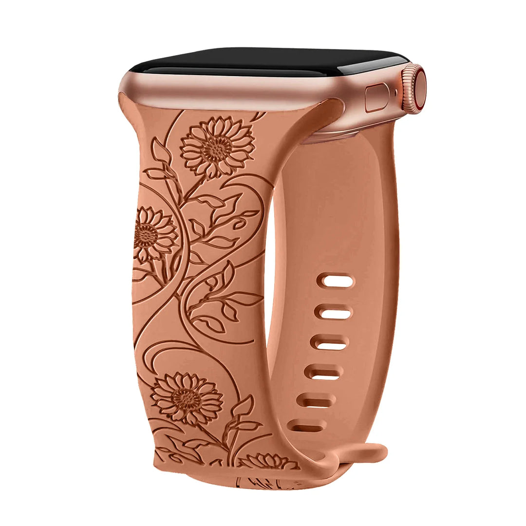 Apple Watch Silicone Strap - Floral Engraved, Soft and Waterproof