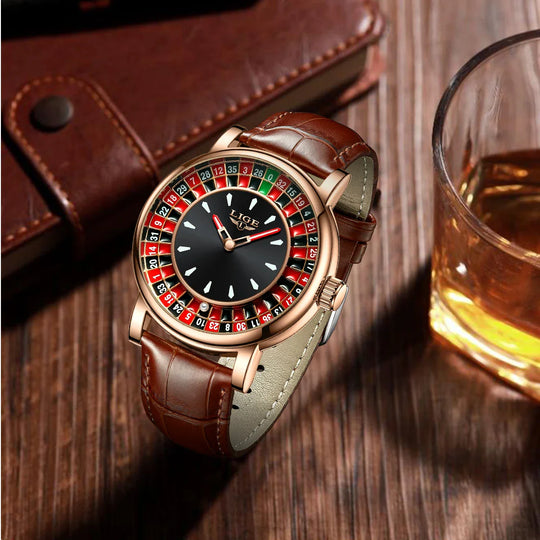 Women's Roulette Dial Brown Leather Watch Waterproof