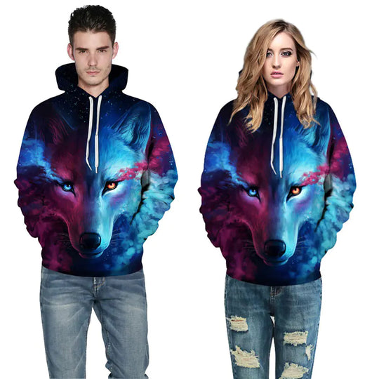 Wolf Hoodie, Couple Hoodie, Blue Sweatshirt
