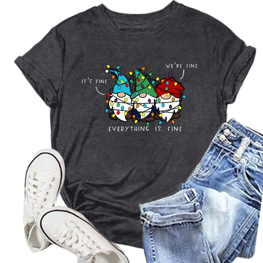 NEWKA Merry Christmas Shirt for Women Xmas Holiday Tshirt Christmas Lights Tee Top Grey