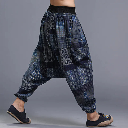 Men's Soft Printed Crotch Pants - Yonago Flower Design