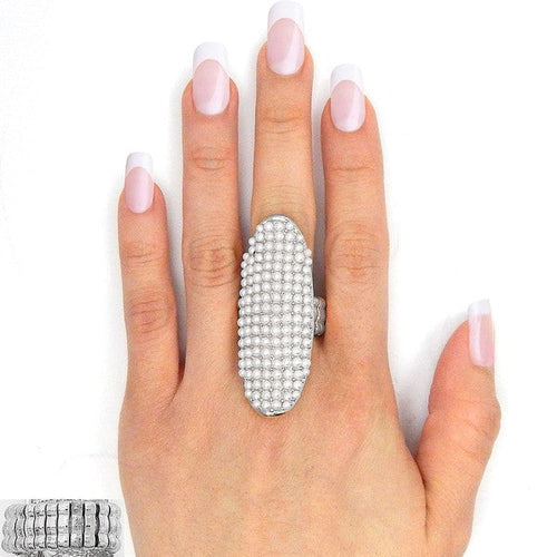 Adjustable Long Oval Rhinestone Pearl Pave Statement Ring