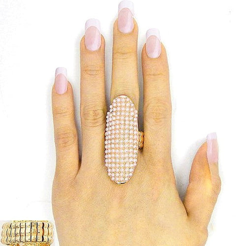 Adjustable Long Oval Rhinestone Pearl Pave Statement Ring