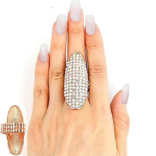 Adjustable Long Oval Rhinestone Pearl Pave Statement Ring