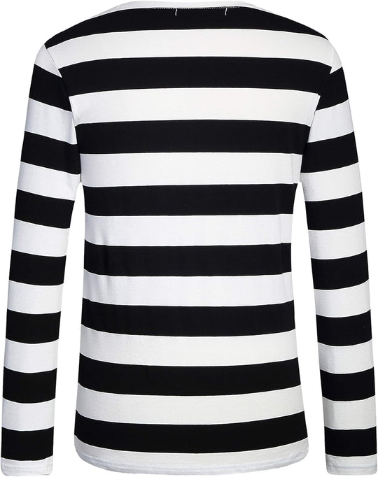 -Long-Sleeve-Tee-Shirts-For-Men-Striped T Shirts Crewneck Cotton Causal (Xx-Large, Black White)