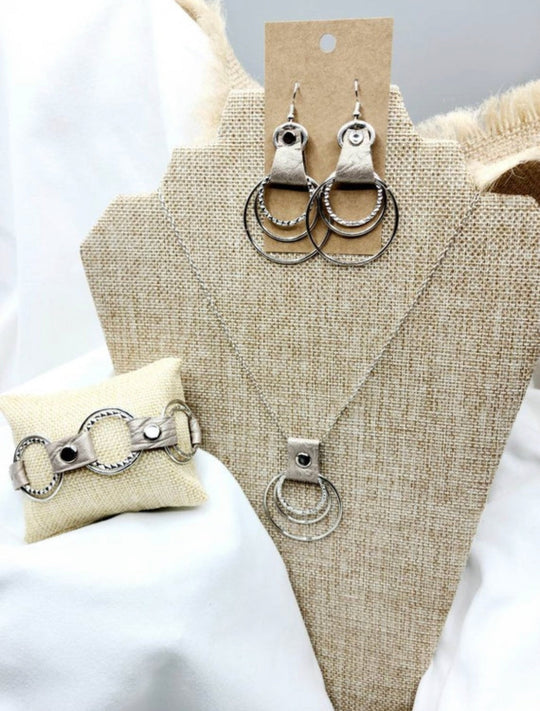 Boho Leather And Metal Jewelry Set Necklace Bracelet