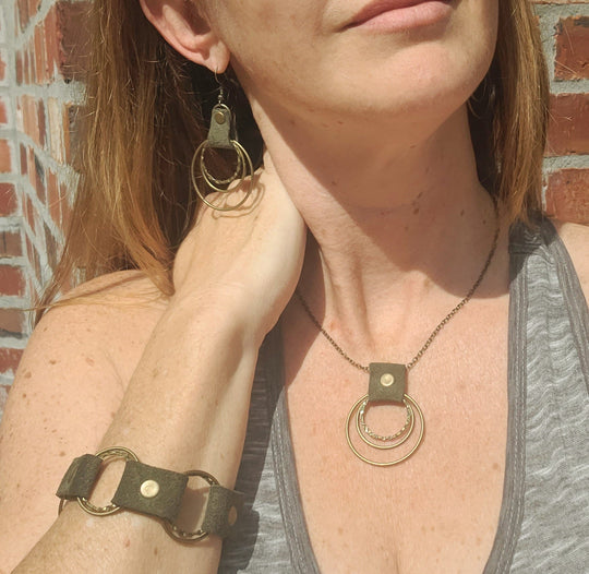 Boho Leather And Metal Jewelry Set Necklace Bracelet