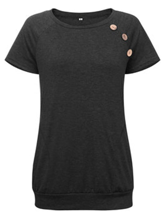 Women'S Tops Short Sleeve Blouse Summer Casual T Shirts Loose Fit Tunic Top with Side Button Black Tees