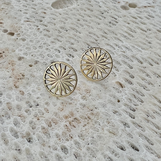 Cambodian Sunshine Stud Earrings Recycled Bombshell Brass Minimalist Sun Studs