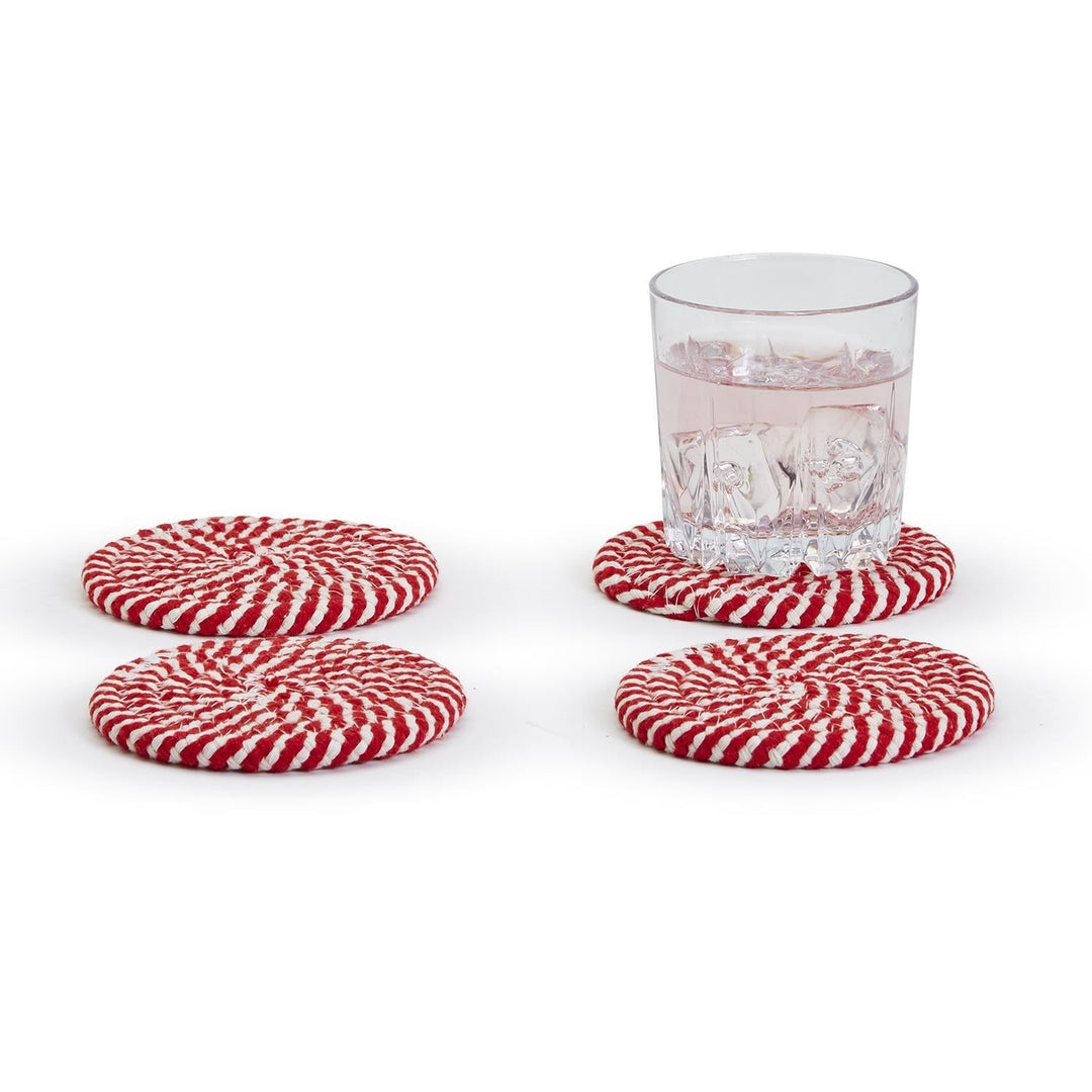 Candy Cane Stripe Braided Cotton Coasters Set Of 4 Holiday Table Protectors