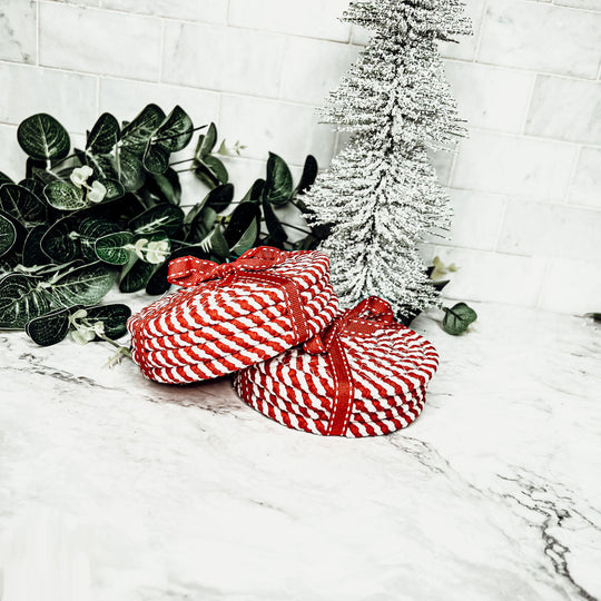 Candy Cane Stripe Braided Cotton Coasters Set Of 4 Holiday Table Protectors