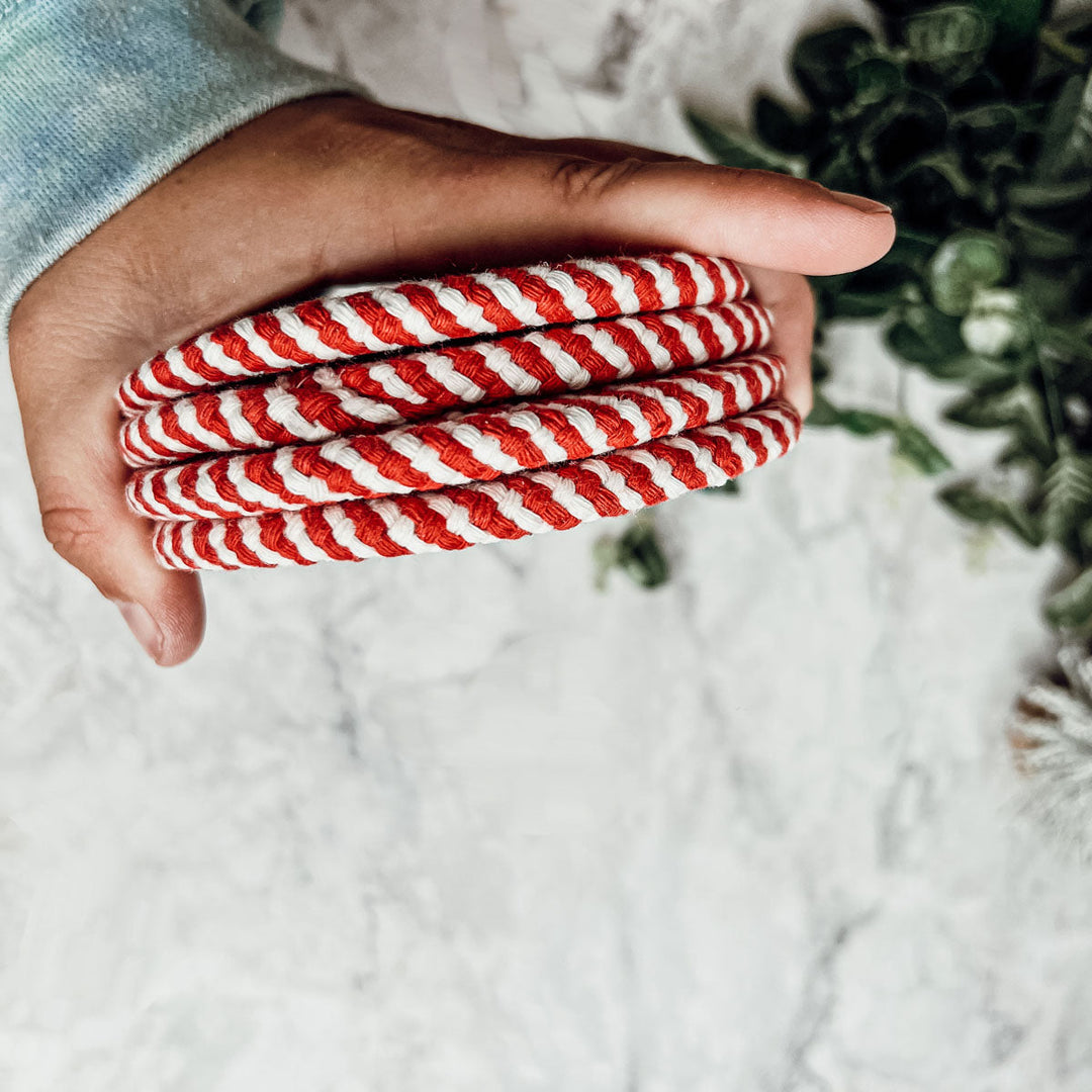 Candy Cane Stripe Braided Cotton Coasters Set Of 4 Holiday Table Protectors