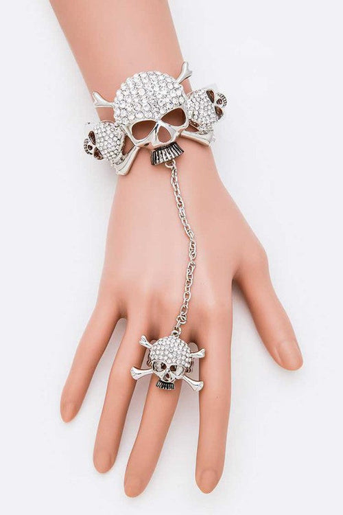 Crystal Skull Bangle Ring Set Gold Plated Gothic Jewelry