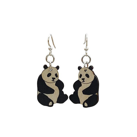 Cute Small Panda Wood Dangle Earrings Hypoallergenic