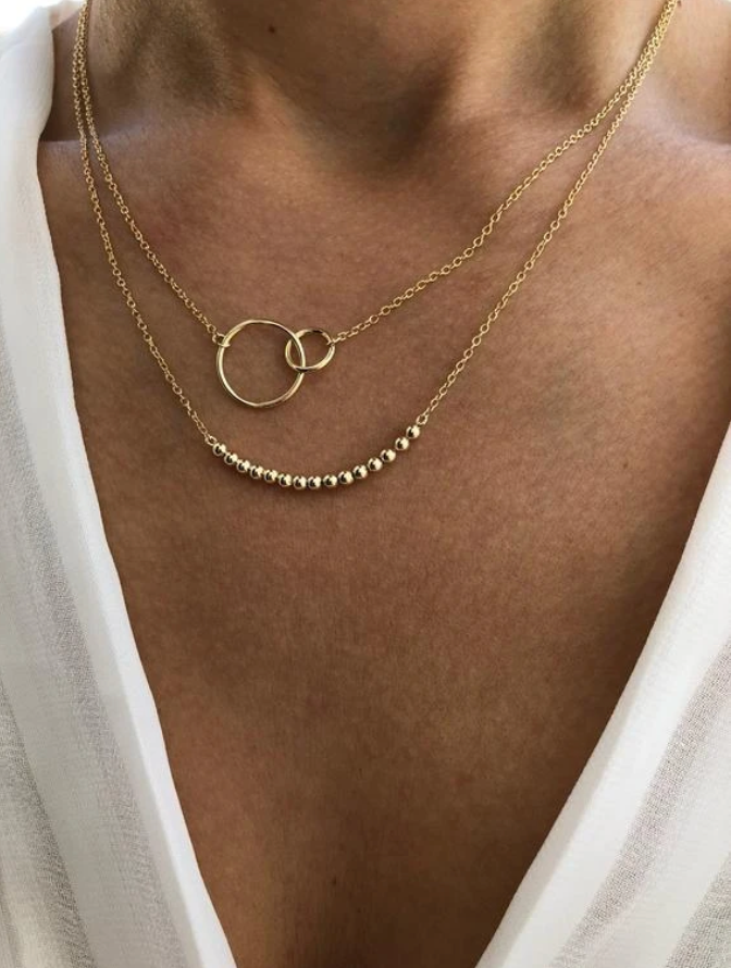 Dainty Layered Gold Necklace With Circle Pendant Beads