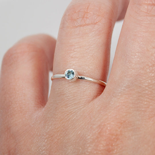 Blue Topaz Sterling Silver Bezel Ring Minimalist Promise