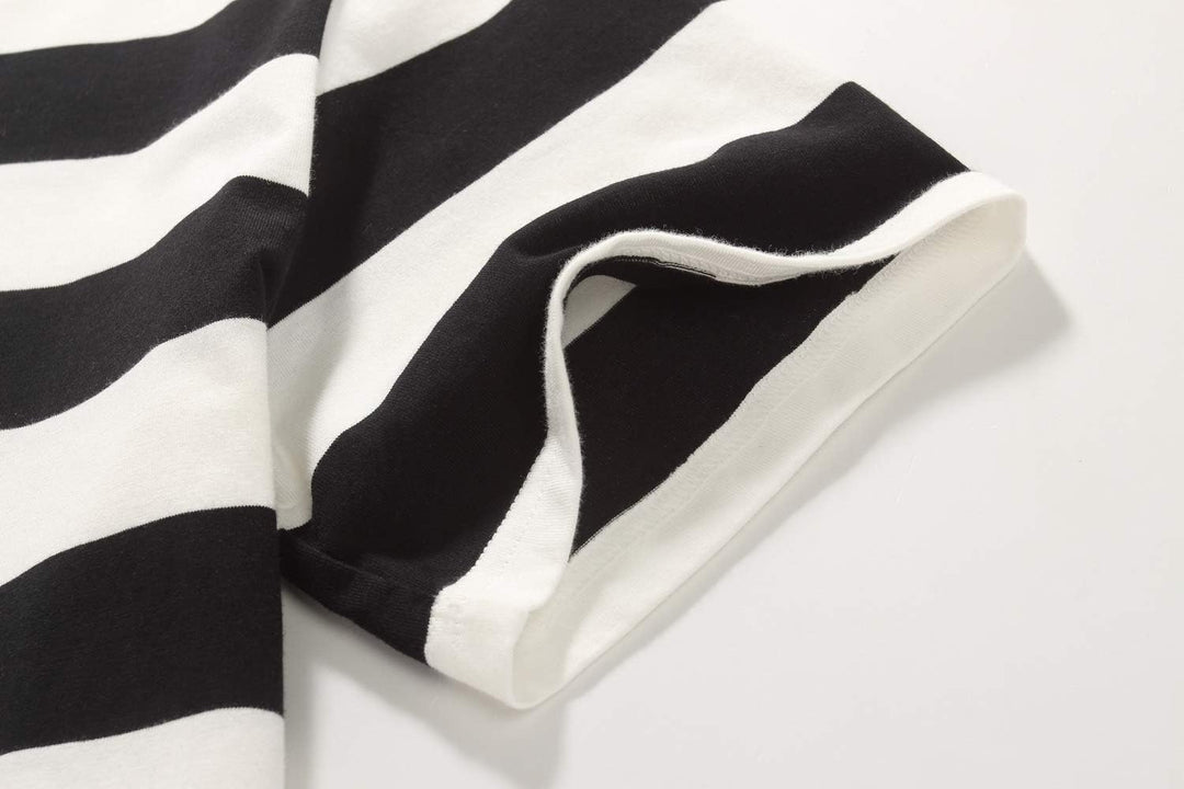 -Mens-T-Shirts-Short-Sleeve-Striped Shirt Red and White Crewneck Lightweight Causal