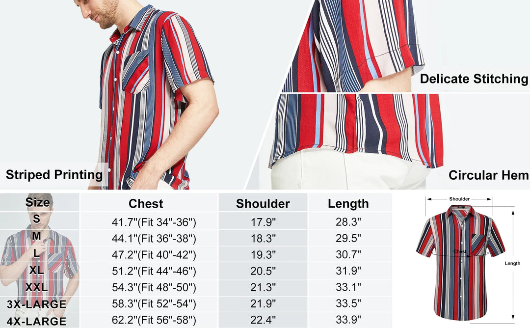 Hawaiian Shirt for Men Striped Shirt Casual Short Sleeve Button down Shirts