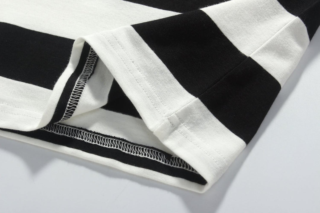 -Long-Sleeve-Tee-Shirts-For-Men-Striped T Shirts Crewneck Cotton Causal (Xx-Large, Black White)