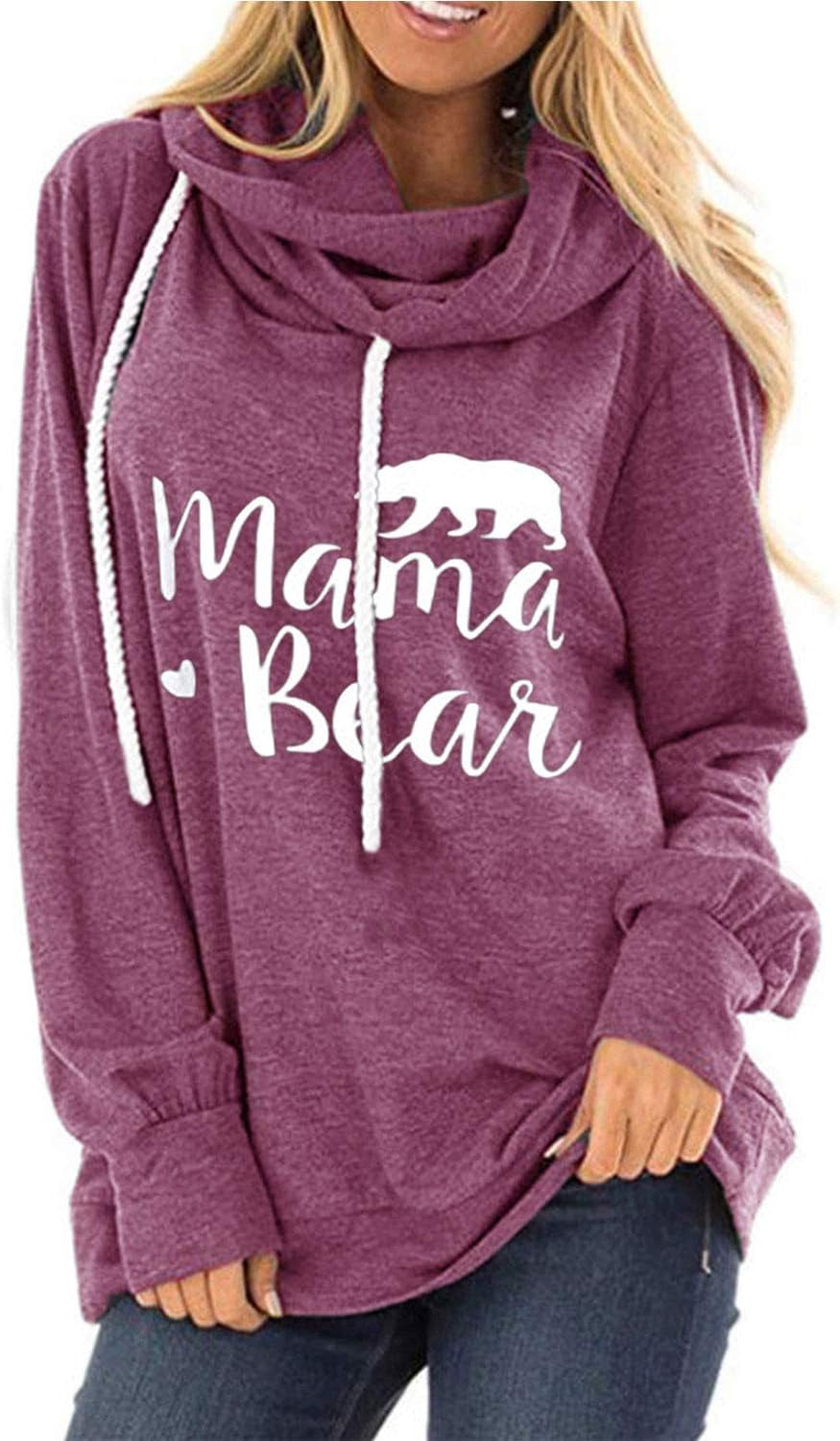 Women'S Mama Bear Sweatshirt with Hoodie T Shirt Top L Magenta