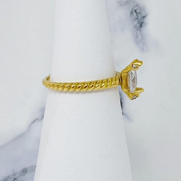 Gold Braided Band Princess Cut Solitaire Ring For Women