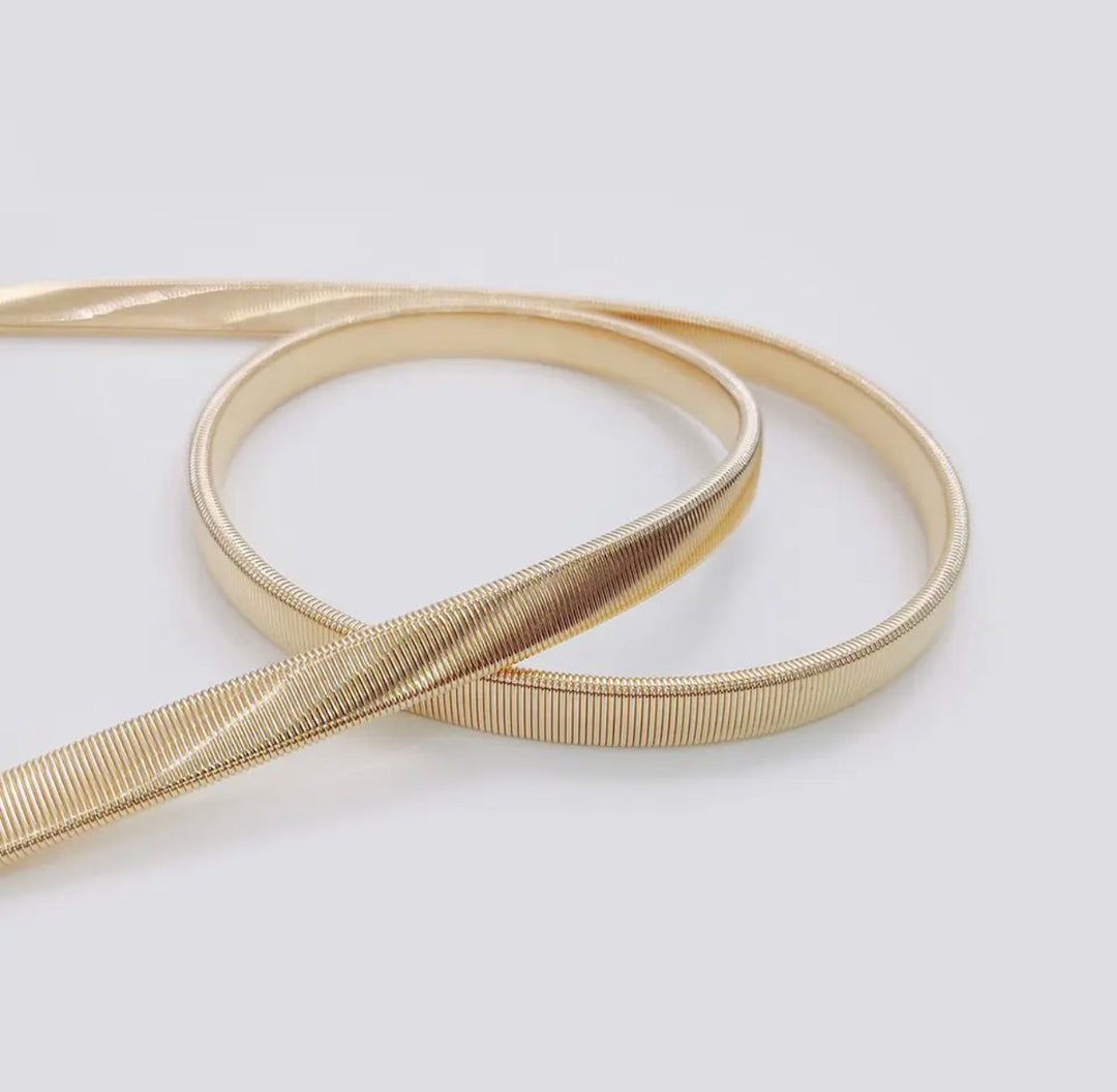 Gold Three Ring Elastic Metal Waist Stretch Belt For Women