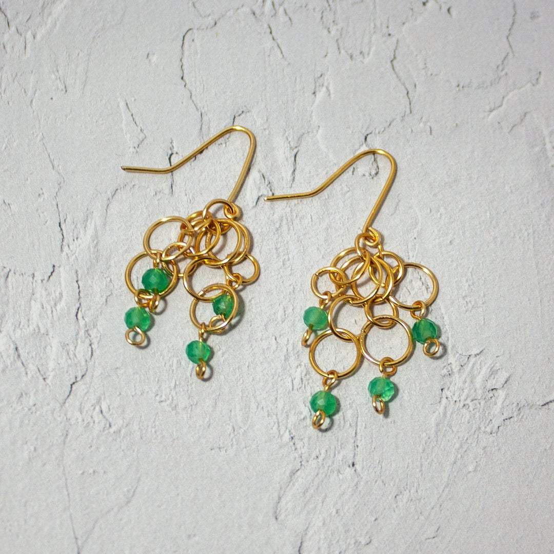 Green Agate Gold Dangle Earrings Boho Drop Lightweight