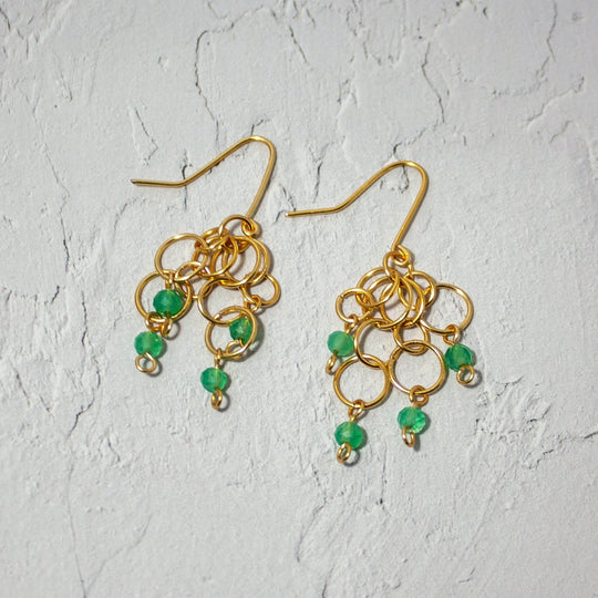 Green Agate Gold Dangle Earrings Boho Drop Lightweight
