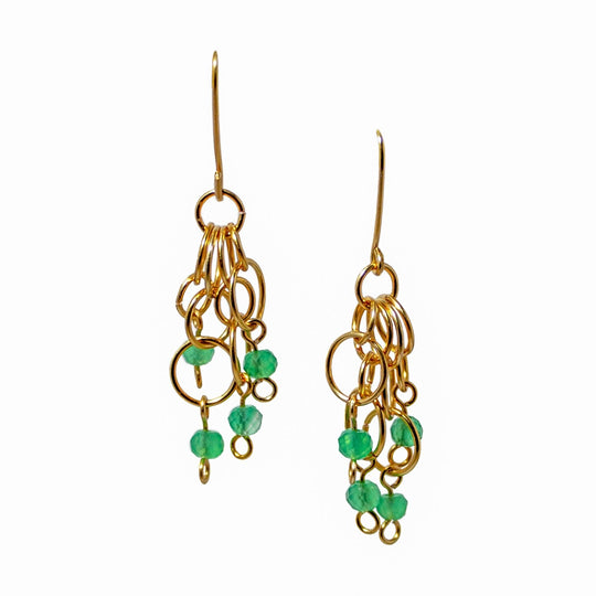 Green Agate Gold Dangle Earrings Boho Drop Lightweight