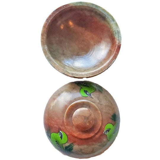 Soapstone Bird Pot Hand Carved Painted Rustic Decor Bowl