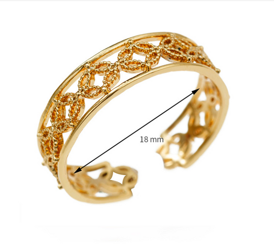 Helodie Elegant Adjustable Gold Filigree Ring Open Band