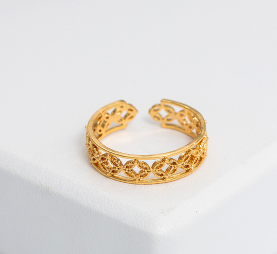 Helodie Elegant Adjustable Gold Filigree Ring Open Band
