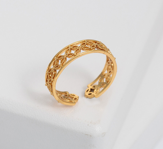 Helodie Elegant Adjustable Gold Filigree Ring Open Band