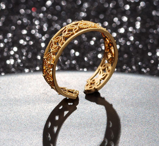 Helodie Elegant Adjustable Gold Filigree Ring Open Band