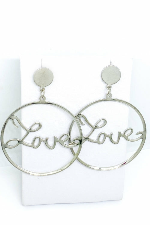 Love Dangle Hoop Earrings Gold Script Fashion Jewelry
