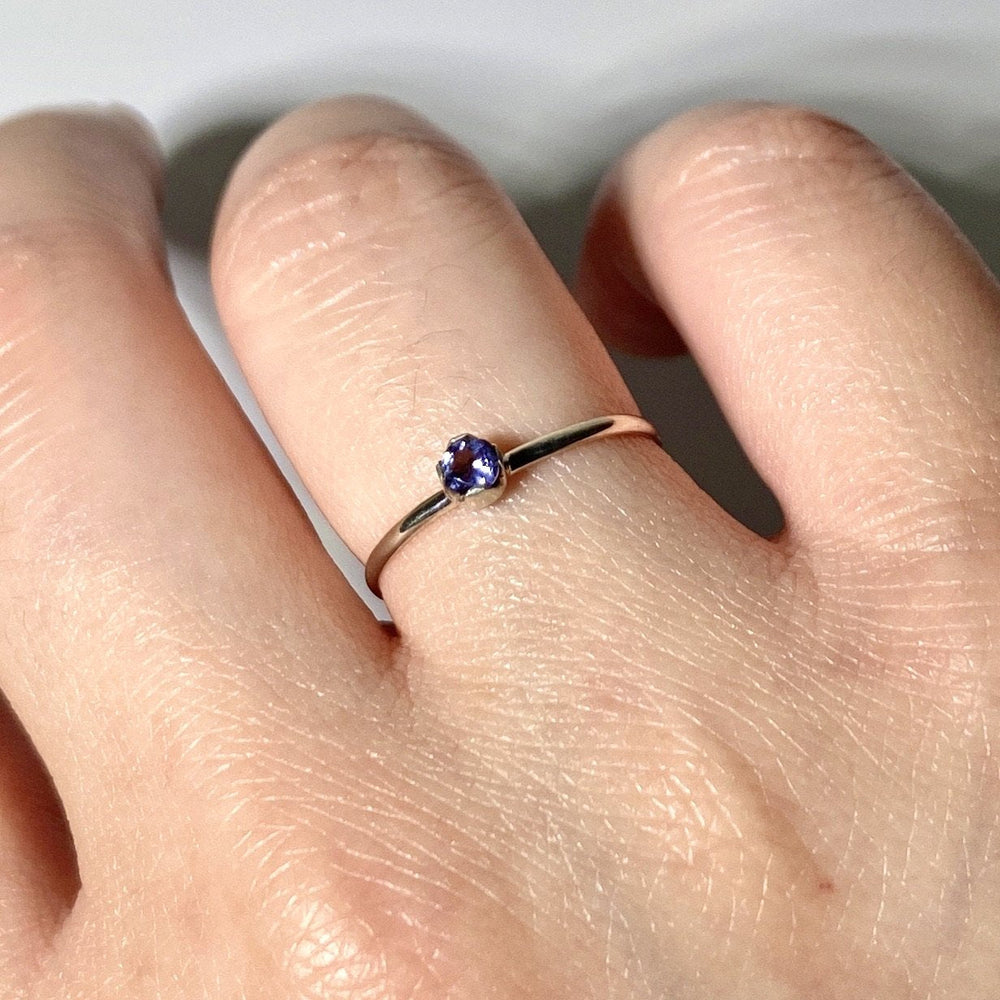Iolite Sterling Silver Ring Delicate Minimalist Band