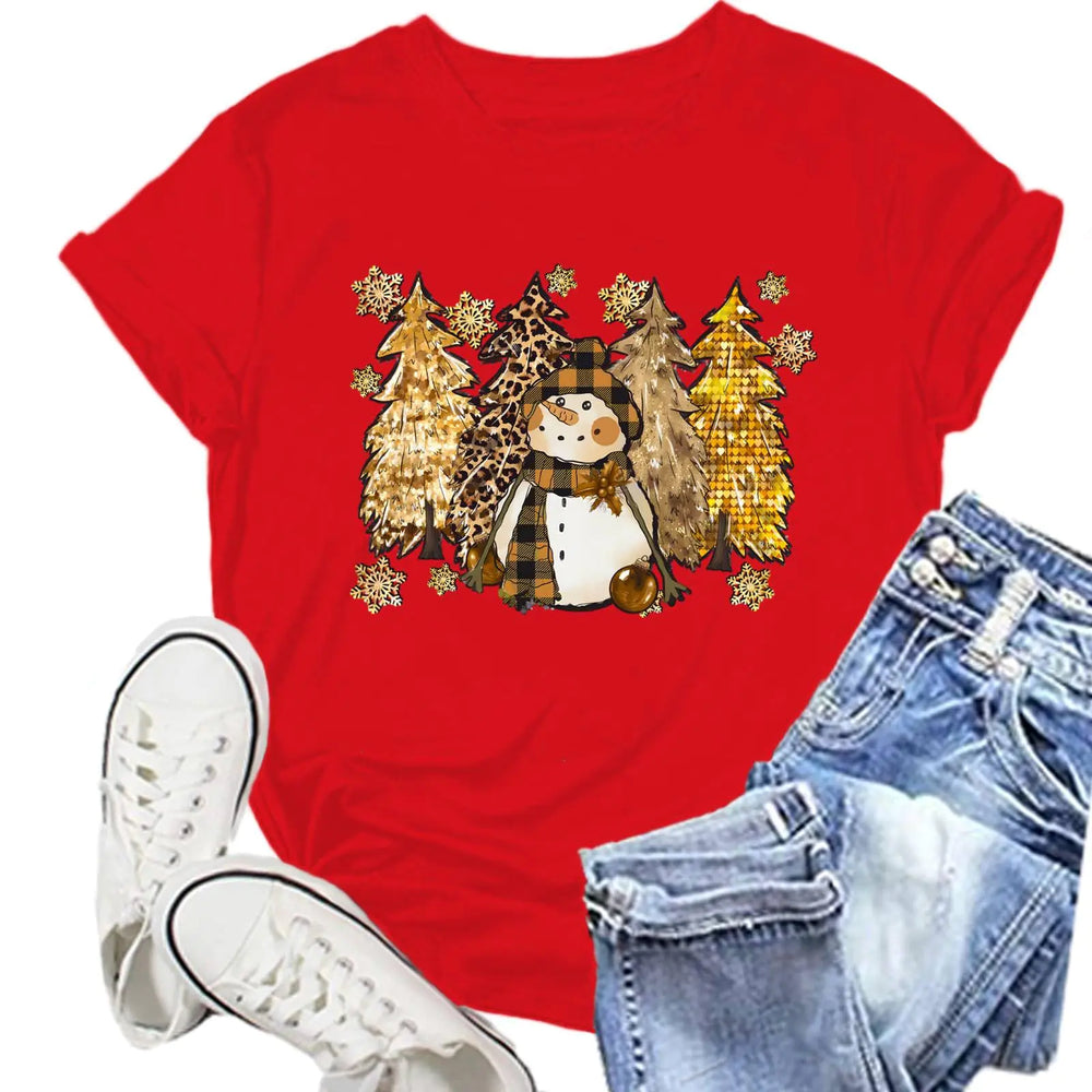 NEWKA Christmas Shirt for Women Merry Christmas Tshirt Gold Xmas Trees Tee Shirts