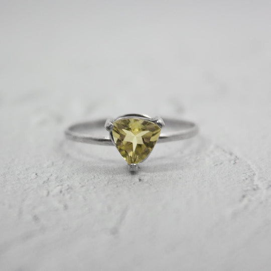Lemon Topaz Sterling Silver Ring Trillion Cut Gem For Women