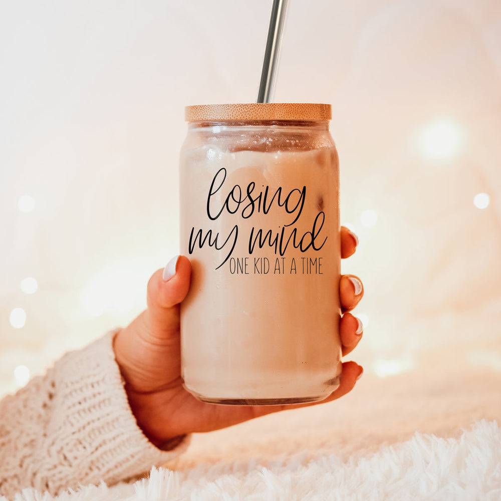 Losing My Mind 17oz Glass Tumbler With Bamboo Lid Stainless Straws Straw Cleaner Gift