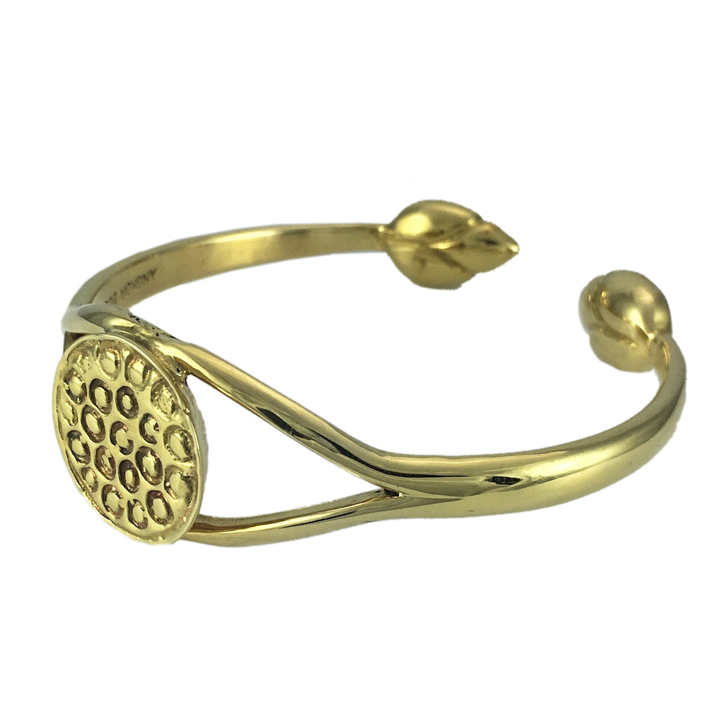 Lotus Cuff Handcast Polished Artisan Bracelet - Symbolic Rebirth From Cambodia