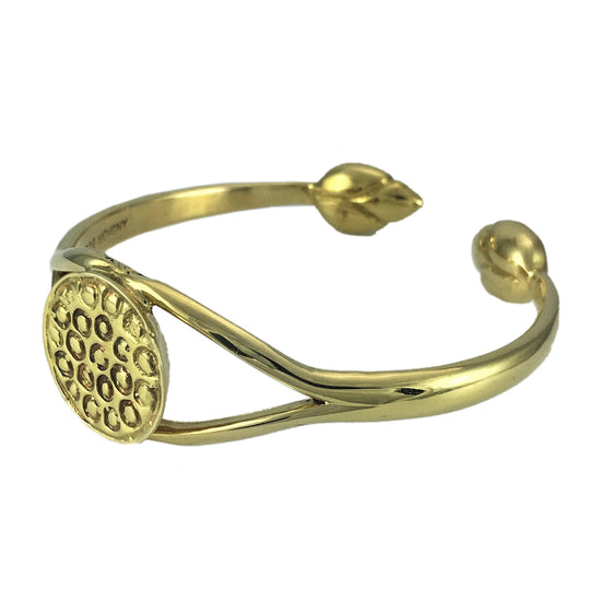 Lotus Cuff Handcast Polished Artisan Bracelet - Symbolic Rebirth From Cambodia
