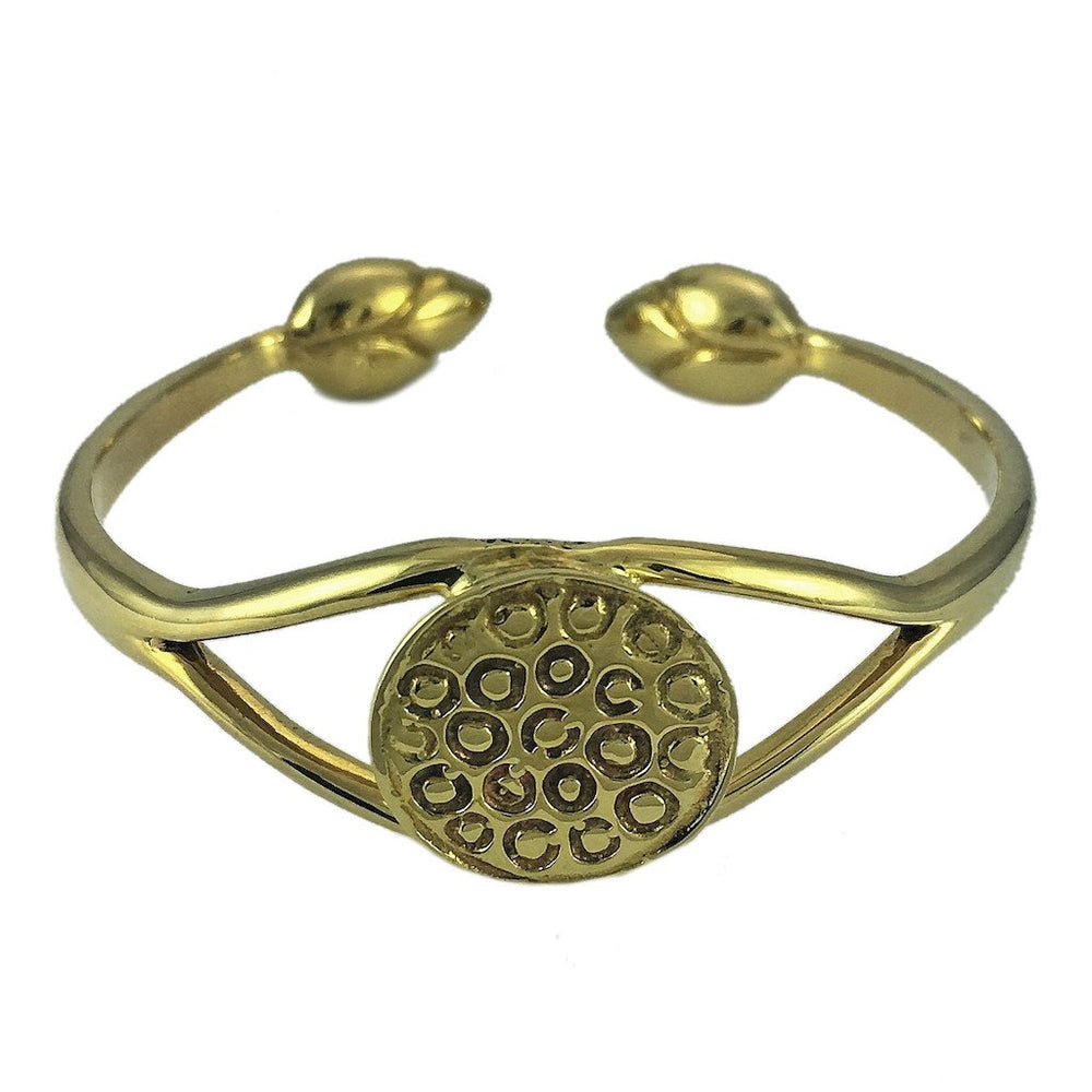 Lotus Cuff Handcast Polished Artisan Bracelet - Symbolic Rebirth From Cambodia