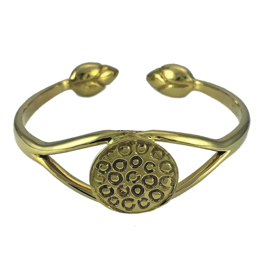 Lotus Cuff Handcast Polished Artisan Bracelet - Symbolic Rebirth From Cambodia