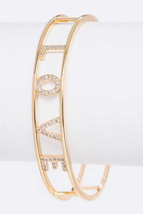 Love Cubic Zirconia Open Cuff Bracelet Gold Tone Minimal