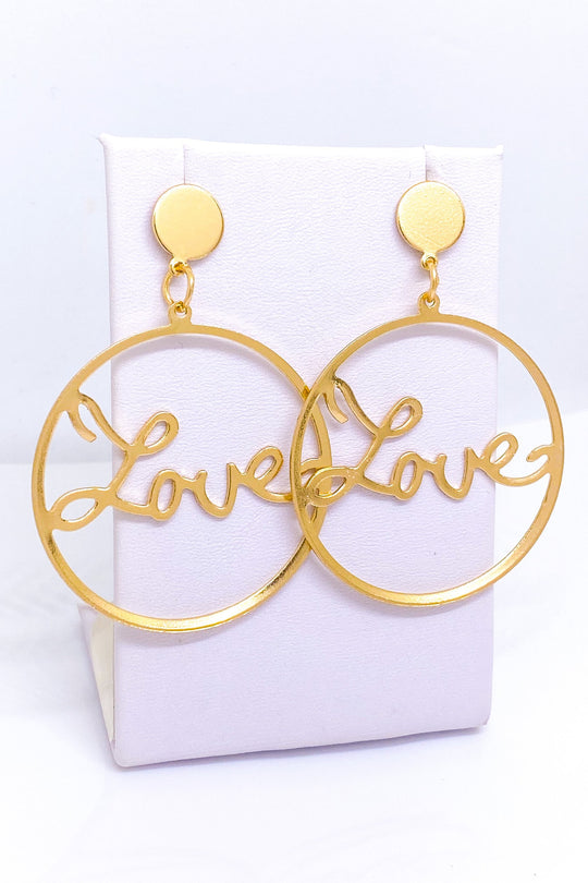Love Dangle Hoop Earrings Gold Script Fashion Jewelry