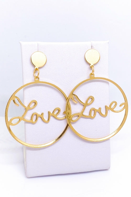 Love Dangle Hoop Earrings Gold Script Fashion Jewelry
